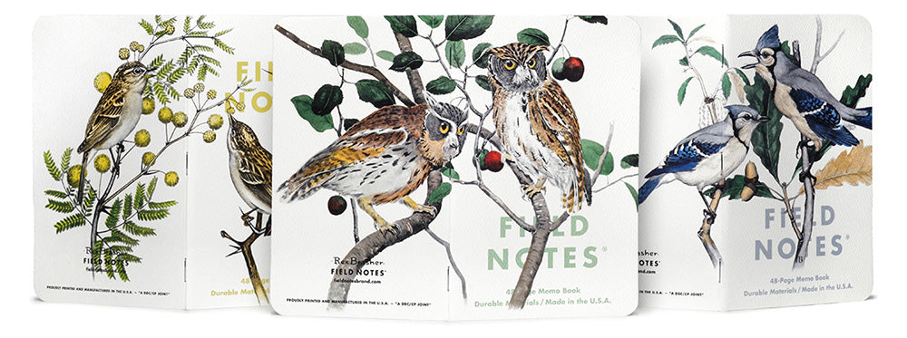 Field Notes Birds and Trees of North America A - Screech Owl - Blue Jay - Brewer Sparrow
