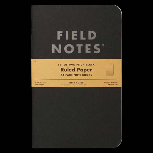 Field Notes Pitch Black - Notebooks LARGE (Pack of 2) Ruled