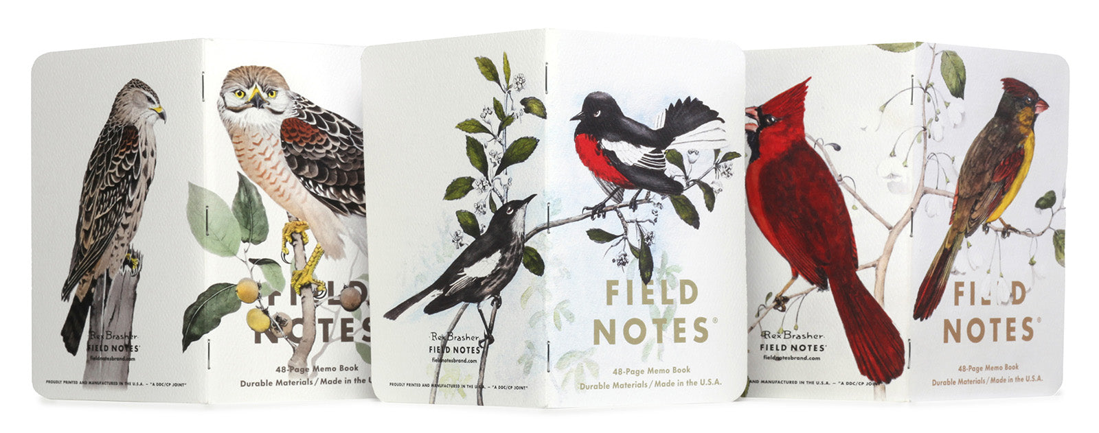 Field Notes Birds and Trees of North America C - Painted Redstart - Cardinal - Redshoulder Hawk