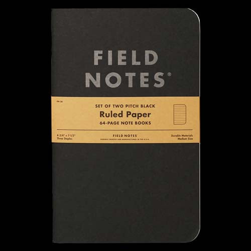 Field Notes Pitch Black - Notebooks LARGE (Pack of 2) Ruled  